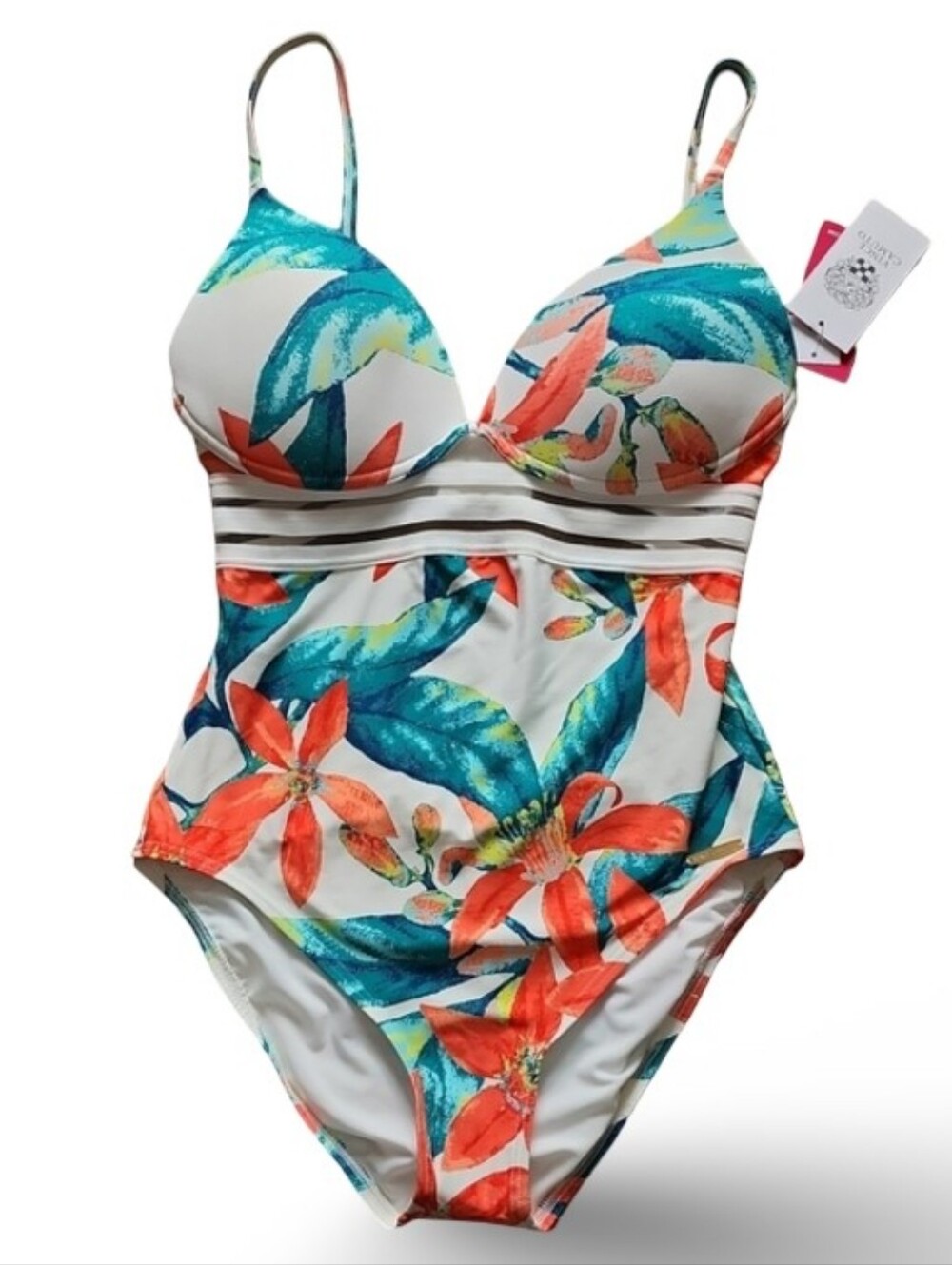 Vince Camuto NWT Tropical Floral One Piece Swimsuit Size 12 Tummy Control